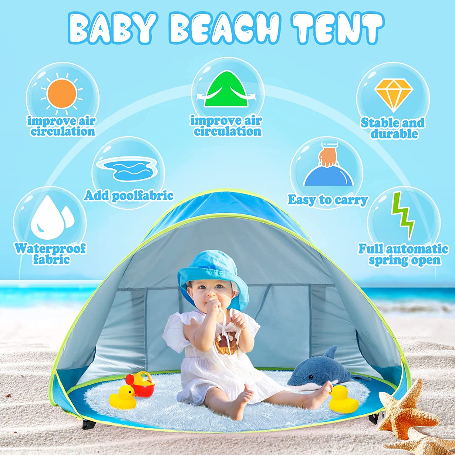 Baby-Strandzelt Kinder Outdoor-Camping leicht zusammenklappbar | Wasserdicht | UV-Schutz