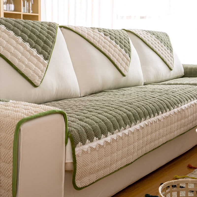 Home Decor™ | Corduroy Colour Block Anti-Rutsch Couchbezug mit Spitze